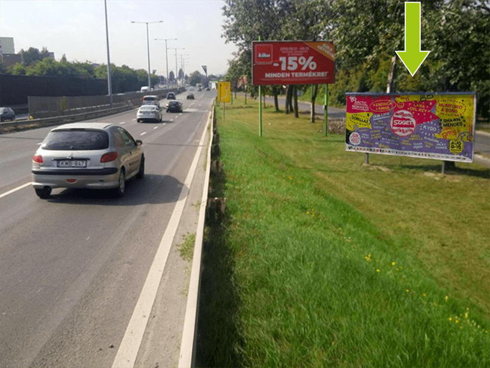 Budapest XIV. kerület – M3-as autópálya bevezető szakasz, Kacsóh Pongrác úttal párhuzamosan OMV b.kút előtt 300m. centrum felé